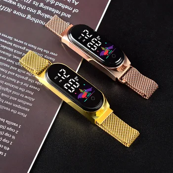 Женские водонепроницаемые часы, роскошные часы-браслет, Миланские электронные часы со светодиодной подсветкой из нержавеющей стали, магнитная пряжка, женские спортивные часы