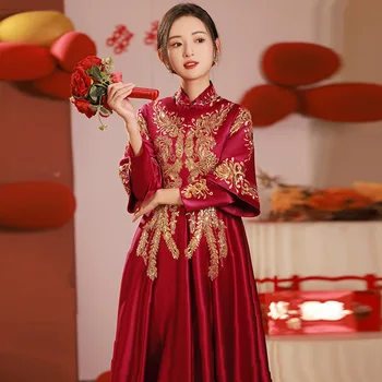 Длинное Свадебное Платье Для Беременных Женщин Китайский Традиционный Чонсам Сюхэ Плюс Размер Свадебного Платья С Длинным Рукавом robe de mariée Qipao