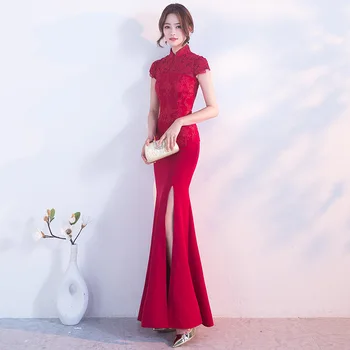 Красное традиционное китайское свадебное платье Чонсам Лонг Ципао Традиции невесты Классическое женское платье Восточные платья Размер S-3XL