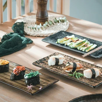 Креативная прямоугольная тарелка, тарелка для суши, ретро керамическое блюдо, домашняя рыбная тарелка, обеденное блюдо advanced sense, плоская тарелка, журнал wind