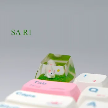 Колпачки для ключей из смолы ручной работы SA R1 ESC с подсветкой для механической клавиатуры с перекрестной осью переключения, Колпачки для ключей Micro Cute White Cat