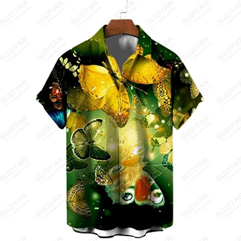 2022 Мужская Гавайская рубашка Мужские Топы с цветочным принтом и коротким рукавом, Рубашки с лацканами, Рубашка на одной пуговице, Повседневная пляжная рубашка Для мужчин