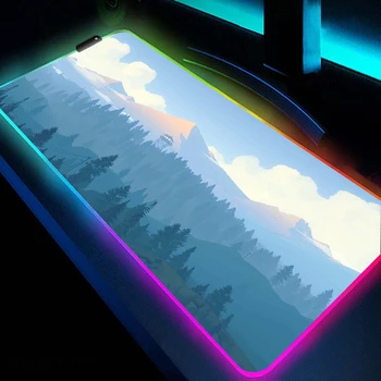 Большой компьютерный коврик для мыши RGB с подсветкой, резиновый нескользящий коврик для мыши Gamer, Игровые часы Firewatch, Коврик для мыши Forest Art, ковер для ноутбука