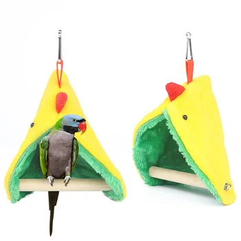 Гамак для попугаев со стоячей палкой птичья палатка плюшевое подвесное гнездо утолщенное теплое гнездо для попугаев в форме треугольного клюва