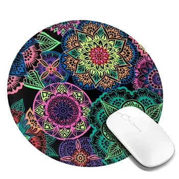 Неоновый коврик для мыши с принтом Мандалы, красочный цветочный Комфортный коврик для мыши, настольная картинка, противоскользящий резиновый коврик для мыши