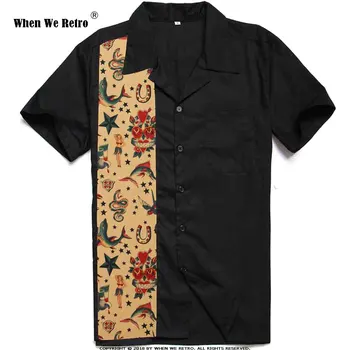 Когда мы Ретро Рокабилли Лоскутная мужская рубашка с коротким рукавом Винтажная мужская одежда ST110 Черная хлопковая рубашка camisa hombre