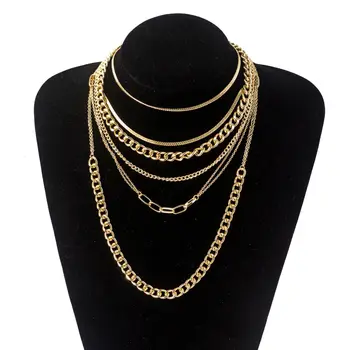 Lost Lady Винтажное многослойное ожерелье с золотой текстурой для женщин, Трендовая женская цепочка на ключицы, ювелирный подарок, Оптовая продажа, прямые продажи