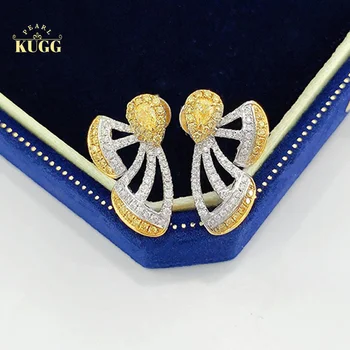 Серьги из белого золота KUGG 18 Карат, серьги с настоящими натуральными желтыми бриллиантами, модные бабочки, Изысканный ювелирный подарок для женщин на День Рождения