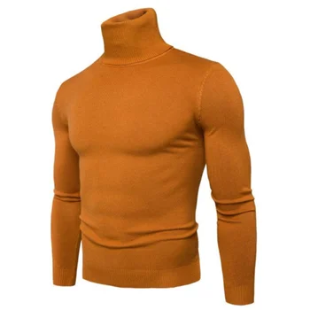 Брендовые мужские свитера с высоким воротом и пуловеры 2023, новый модный вязаный свитер, зимний мужской пуловер Homme, повседневная однотонная одежда