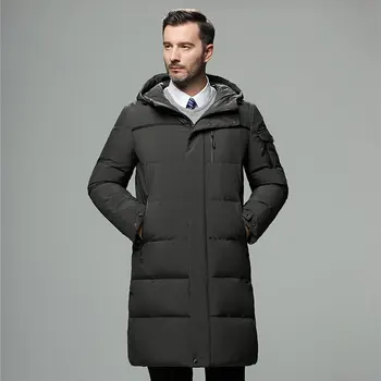 Новая Мужская Зимняя Толстая Теплая Куртка на 95% Белом Утином Пуху, Однотонная Простая Черная Серая Куртка С Капюшоном, Длинное Пальто, Мужская Одежда M -5XL