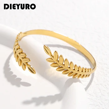 DIEYURO, браслет-манжета из листьев нержавеющей стали 316L для женщин и девочек, новый тренд, регулируемый браслет, не выцветающие ювелирные изделия, подарок для вечеринки, Pulsera