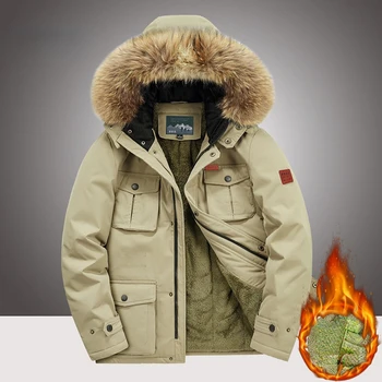 Мужское зимнее бархатное пальто Parker из плотного хлопка средней длины с капюшоном и несколькими карманами на молнии, мужские уличные теплые куртки, Размер 8XL
