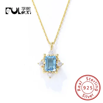 серебряные ожерелья с голубыми топазами 925 пробы, популярное стильное ожерелье, роскошное свадебное ожерелье из хрустального камня