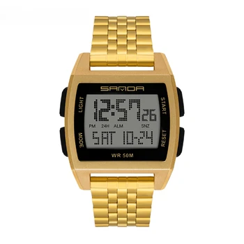 Роскошные мужские часы с ремешком из нержавеющей стали, цифровые наручные часы, хронограф, водонепроницаемые часы для мужчин, Relogio Masculino