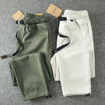 Прямые брюки из плотного хлопка, осенние мужские свободные однотонные повседневные брюки Joker, трендовые прямые брюки армейского зеленого цвета