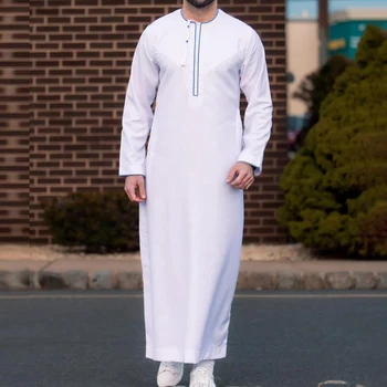 Мусульманская Мода Исламская Одежда Мужчины Джубба Тобес Арабский Марокканский Кафтан Абайя Белые Длинные Халаты Ид Рамадан Молитвенное Платье Блузка