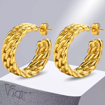 Женские серьги-кольца Vnox, золотой цвет, Кубинская цепочка из нержавеющей стали, серьги в форме буквы С, минималистичные Huggie