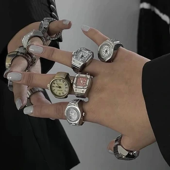 Кварцевые часы на палец, кольцо для женщин, Мужские парные кольца, Цифровые часы, Эластичный браслет на палец, панк-кольца, Ювелирные часы для подростков