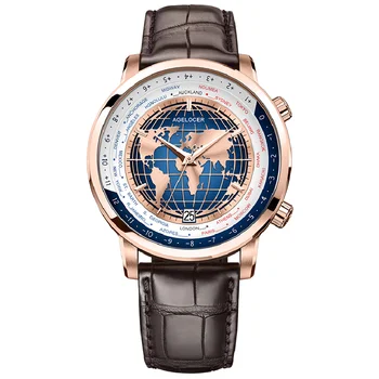 AGELOCER Мужские часы люксового бренда Worldtime Автоматические механические часы Мужские часы Wirst из сапфировой кожи World Time relogio