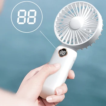 Портативный ручной вентилятор, USB Мини-вентилятор, Перезаряжаемый Цифровой дисплей, Ленивый вентилятор-охладитель воздуха для домашнего офиса на открытом воздухе-Белый