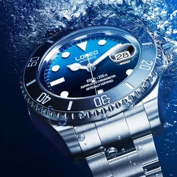 Новые 200-метровые водонепроницаемые часы для дайверов Люксового бренда LOREO, Модные Автоматические часы, Мужские Сапфировые Календари, светящиеся механические часы, Мужские