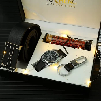 Мода творческая личность разнообразие комбинации мужские кварцевые часы кошелек ремень брелок подарочный набор Рождественский подарок на Новый Год