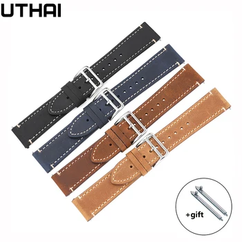 Высококачественный кожаный ремешок UTHAI Z84 Geniune для Samsung Huawei Watch, ремешок для часов 20 мм 22 мм
