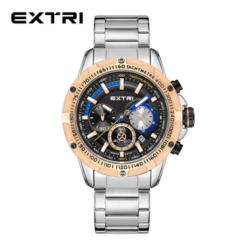 Extri Горячий бренд из нержавеющей стали с настоящим хронографом, водонепроницаемые роскошные модные мужские кварцевые наручные часы
