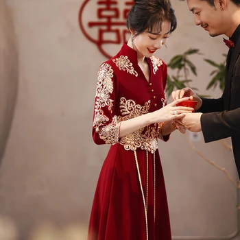Традиционная Китайская одежда, Вышитое платье Чонсам, Женское Винтажное платье, Одежда для свадебных тостов, Восточный стиль, Современное Ципао